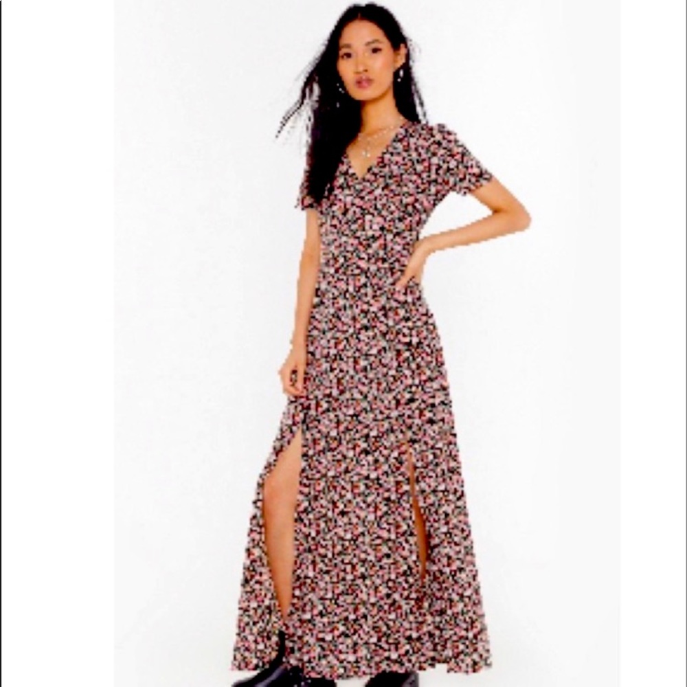 Nasty Gal Vintage Rose Mini Tea Dress, Size 12, Black